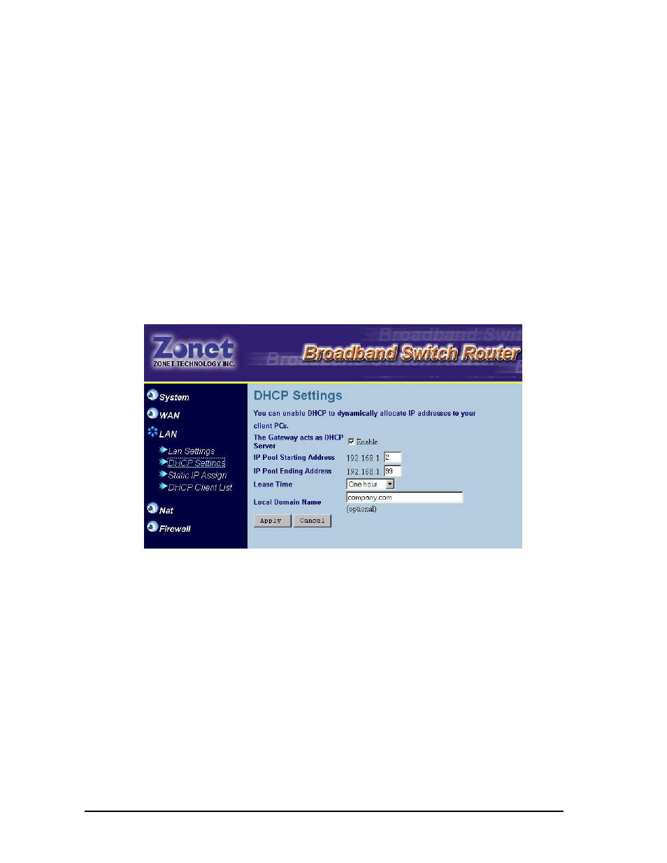 Dhcp client in lan, Static ip assign | Zonet Technology ZSR0104C Series User Manual | Page 33 / 63