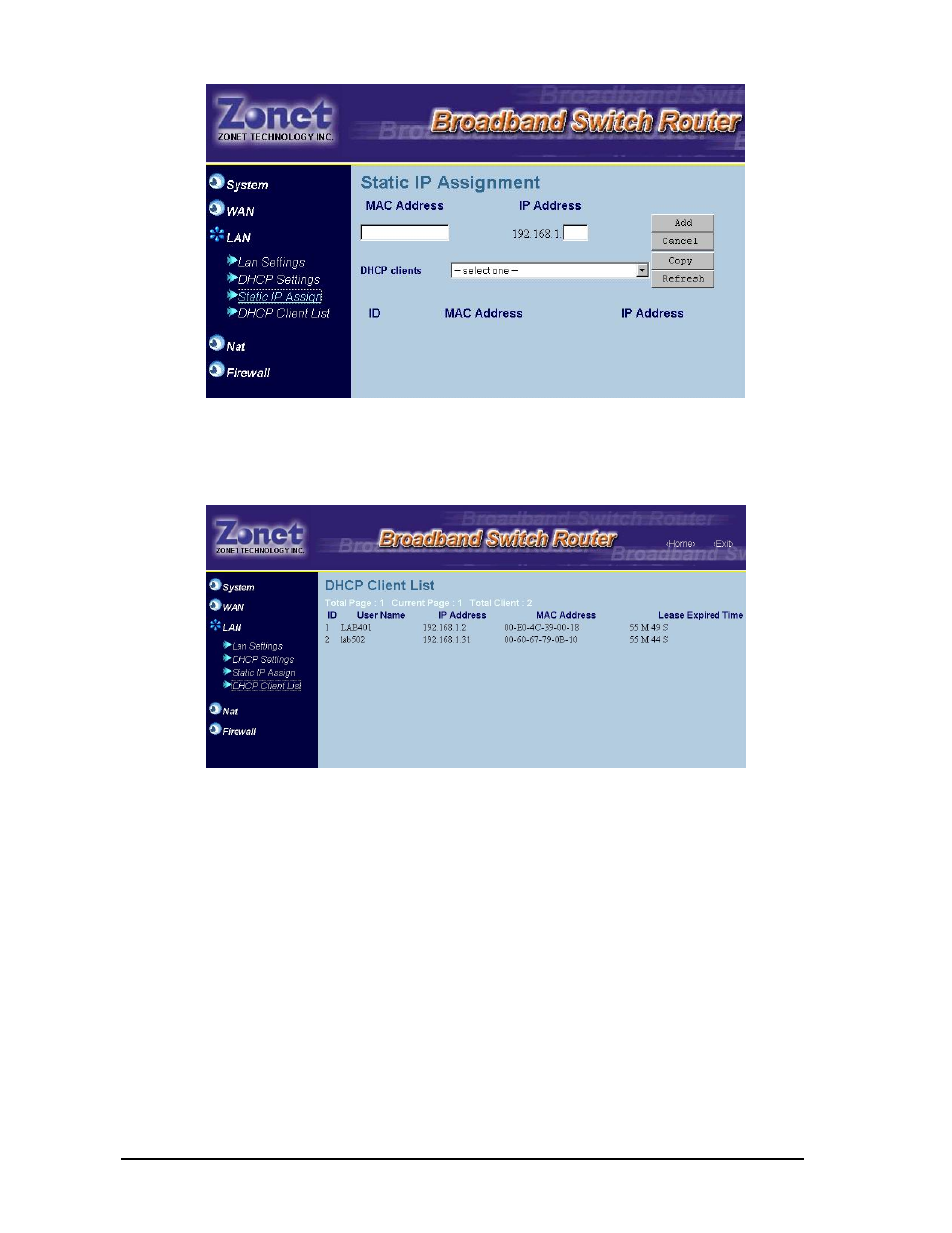 9 virtual server (port forwarding), Dhcp client list | Zonet Technology ZSR0104C Series User Manual | Page 34 / 63