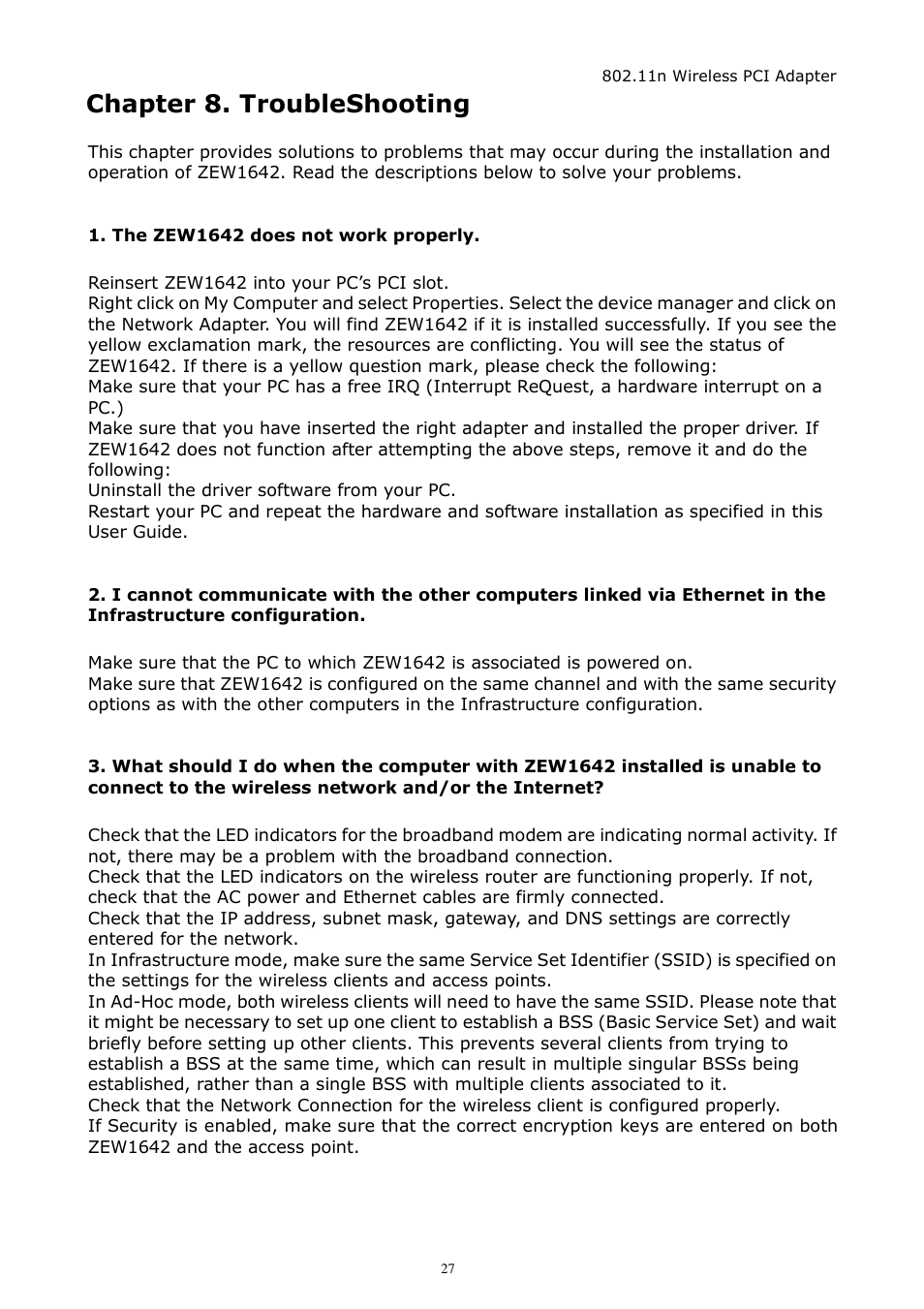 Chapter 8. troubleshooting | Zonet Technology ZEW1642 User Manual | Page 30 / 30