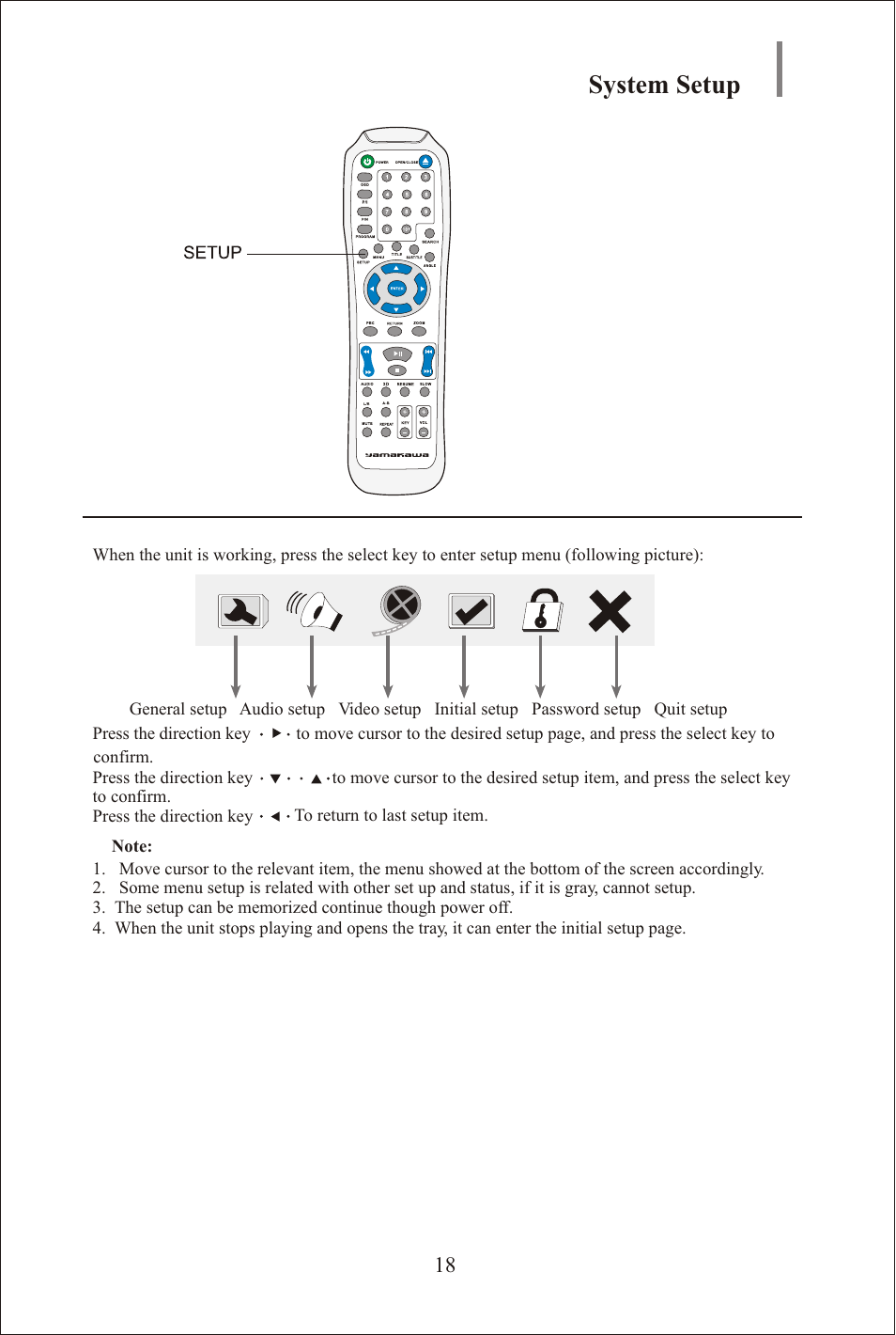 Seite19, System setup | Yamakawa DVD-335 User Manual | Page 19 / 30