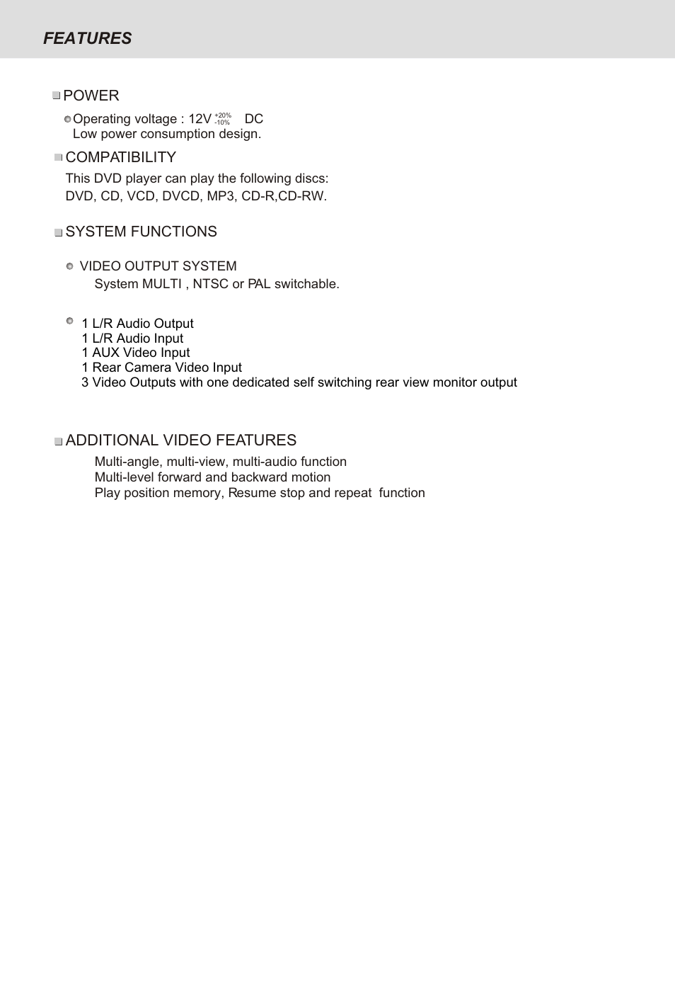 Seite2, Features | Yamakawa DVD-MP12i User Manual | Page 2 / 29