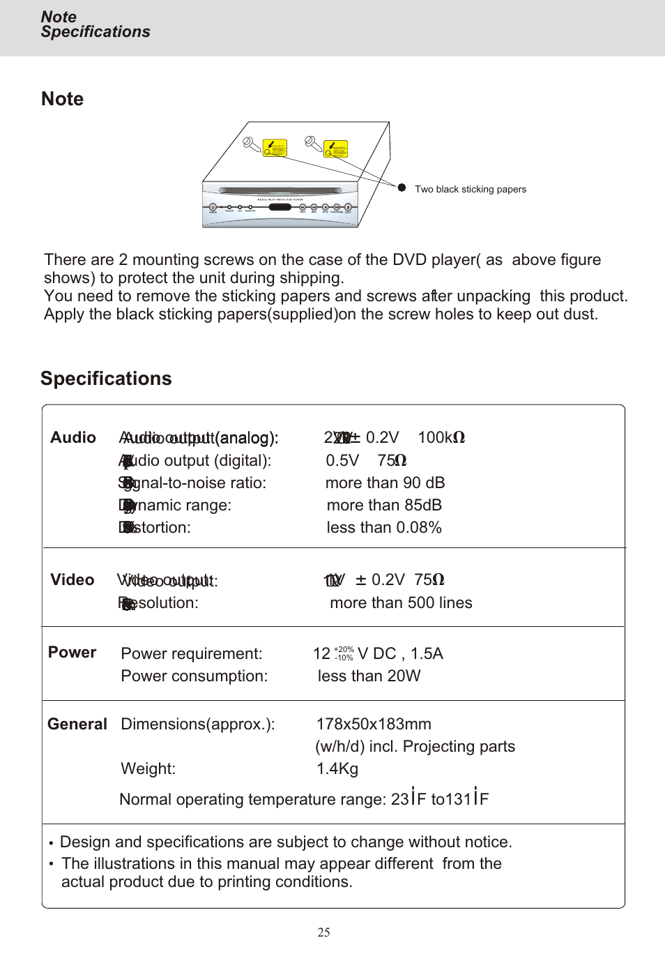 Seite28, Specifications | Yamakawa DVD-MP12i User Manual | Page 28 / 29