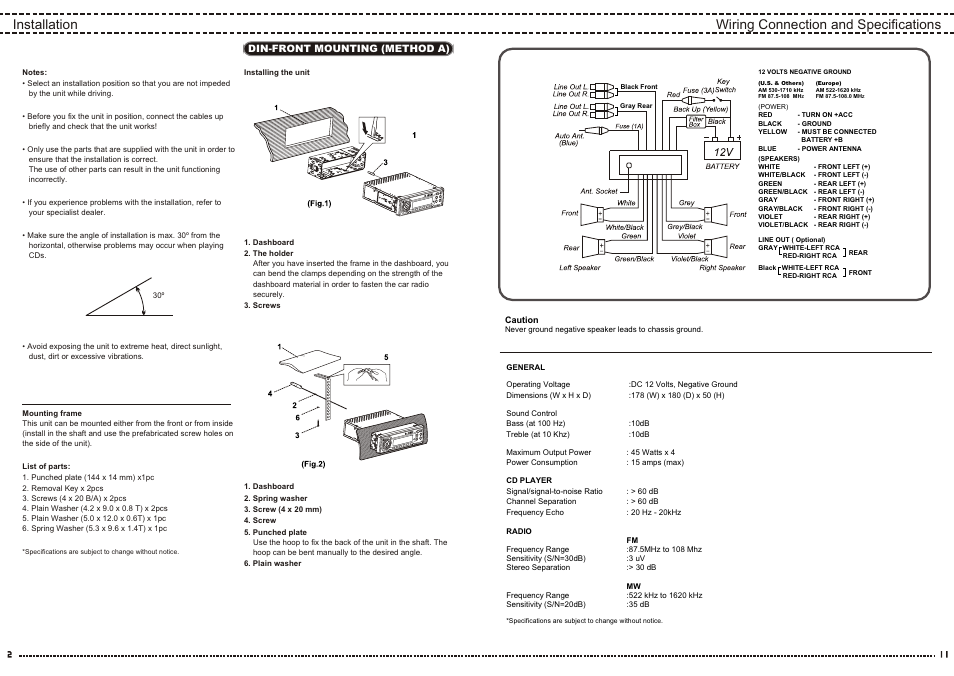 Installation wiring connection and specifications | Yamakawa M2090 M2095 User Manual | Page 4 / 8