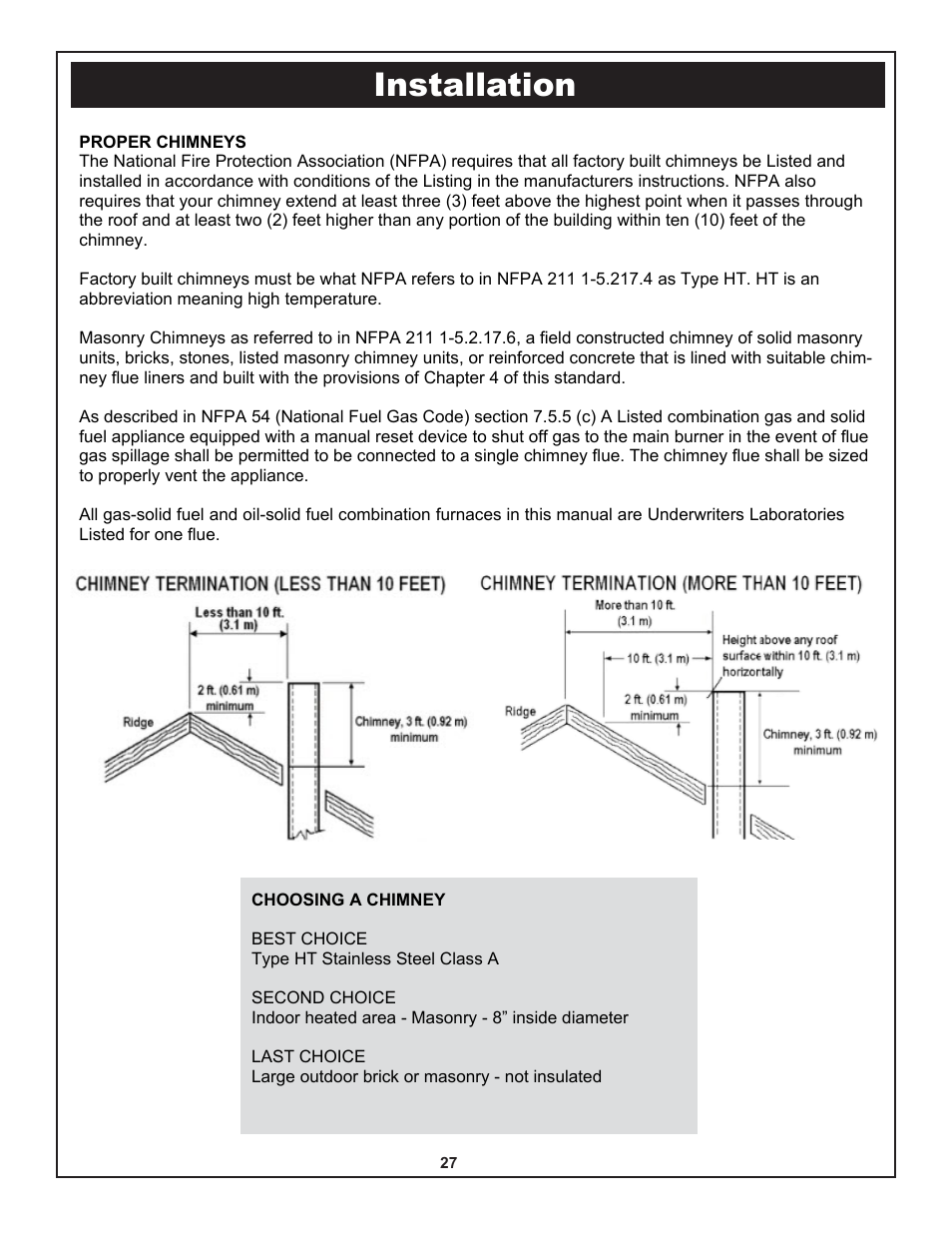 Installation | Yukon Advanced Optics Oil Furnace User Manual | Page 27 / 64