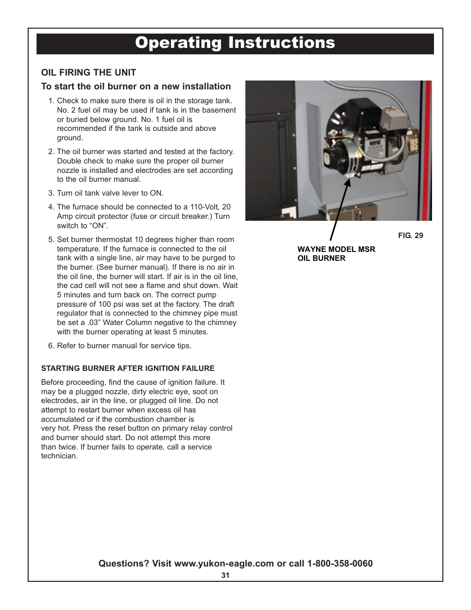 Operating instructions | Yukon Advanced Optics Oil Furnace User Manual | Page 31 / 64