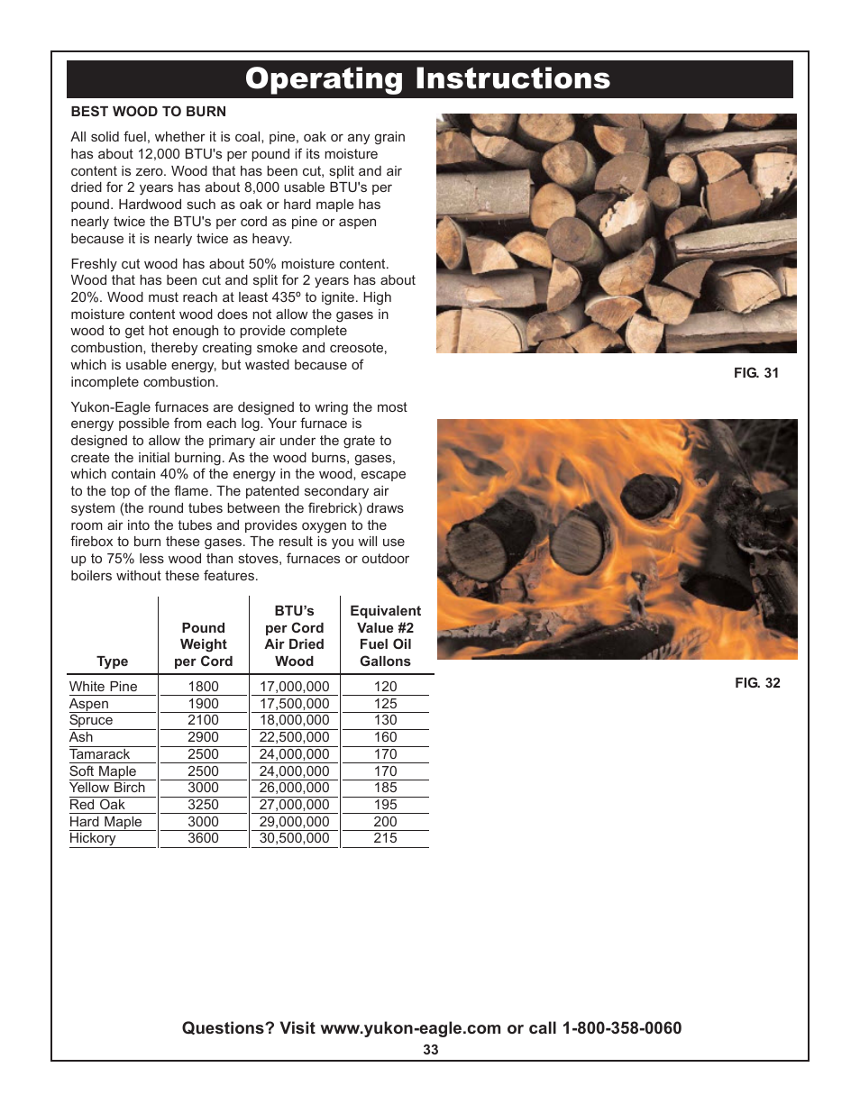 Operating instructions | Yukon Advanced Optics Oil Furnace User Manual | Page 33 / 64