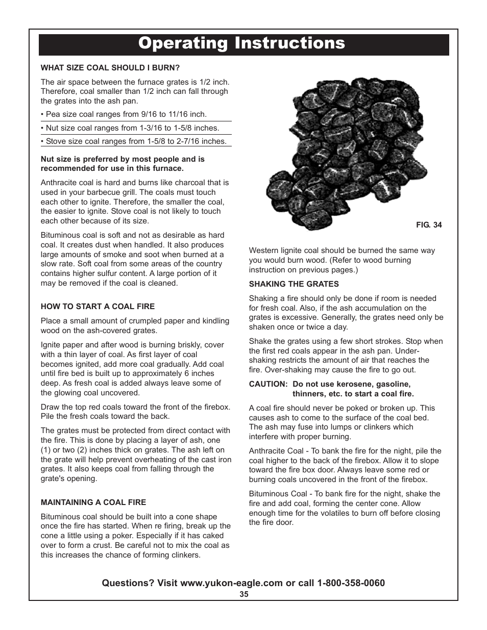 Operating instructions | Yukon Advanced Optics Oil Furnace User Manual | Page 35 / 64