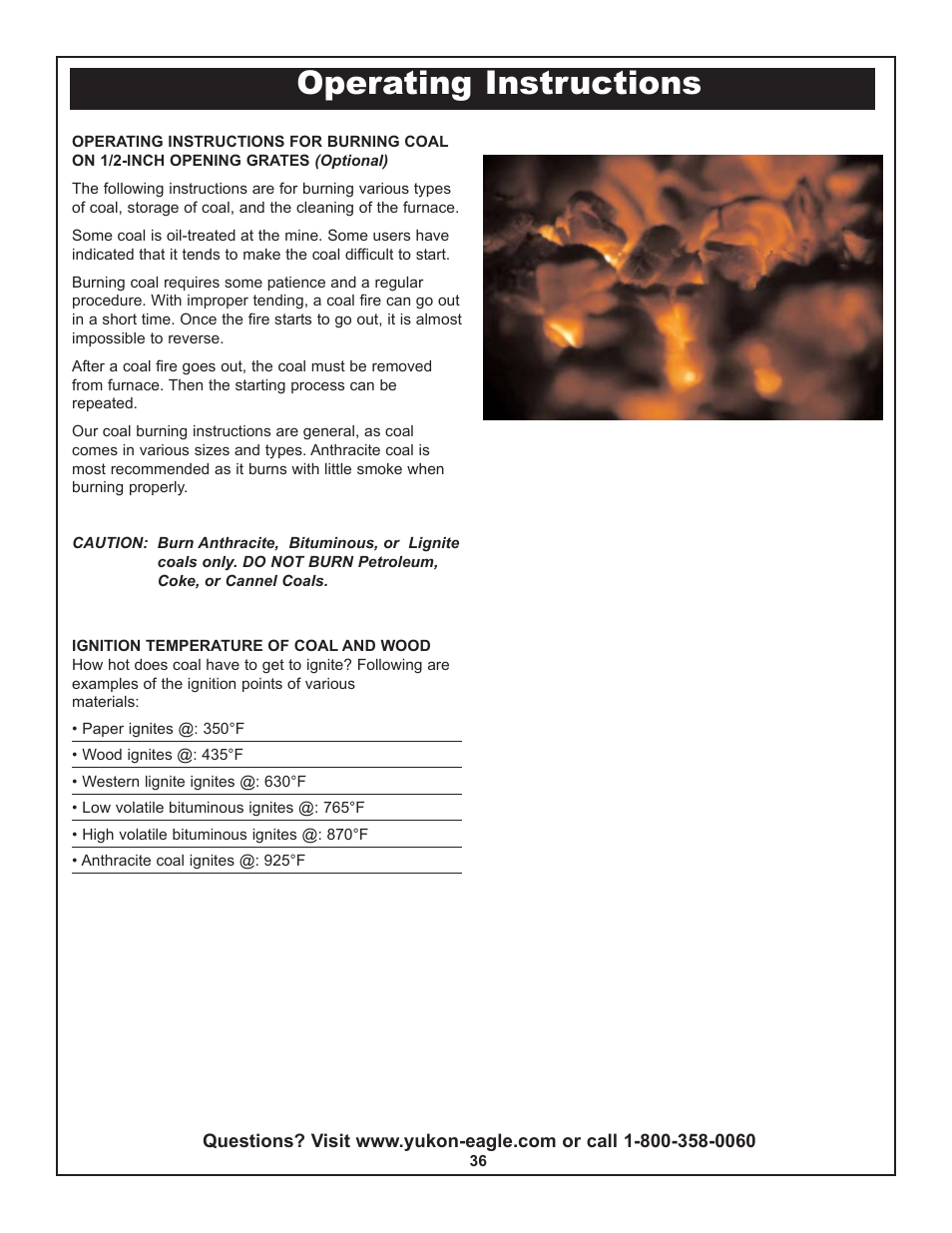 Operating instructions | Yukon Advanced Optics Oil Furnace User Manual | Page 36 / 64
