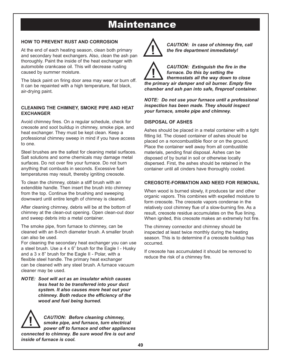 Maintenance | Yukon Advanced Optics Oil Furnace User Manual | Page 49 / 64