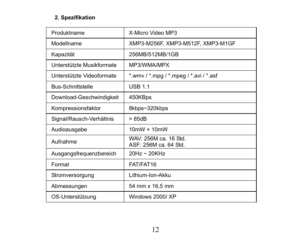 X-Micro Tech. XMP3-M256F User Manual | Page 13 / 72