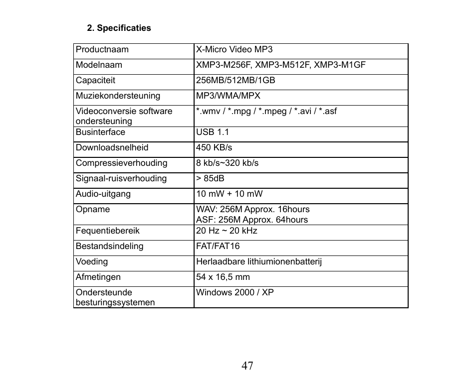 X-Micro Tech. XMP3-M256F User Manual | Page 48 / 72