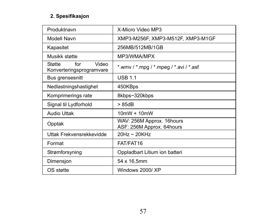 X-Micro Tech. XMP3-M256F User Manual | Page 58 / 72