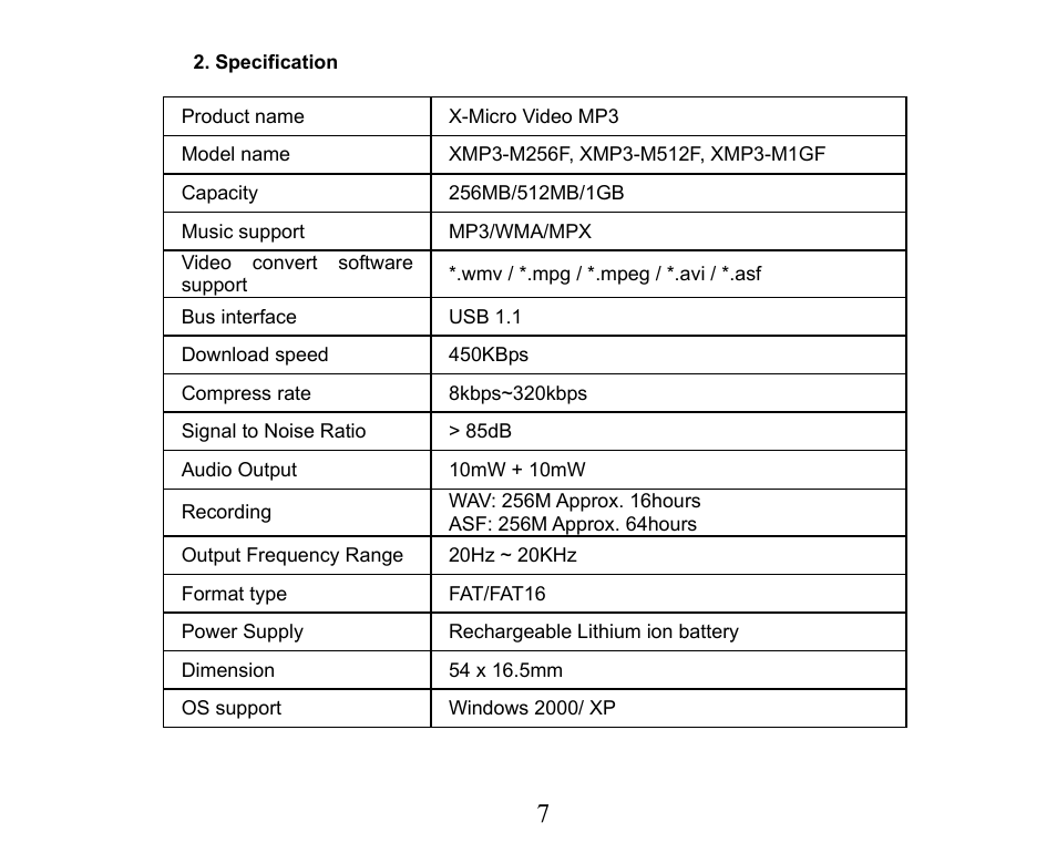 X-Micro Tech. XMP3-M256F User Manual | Page 8 / 72