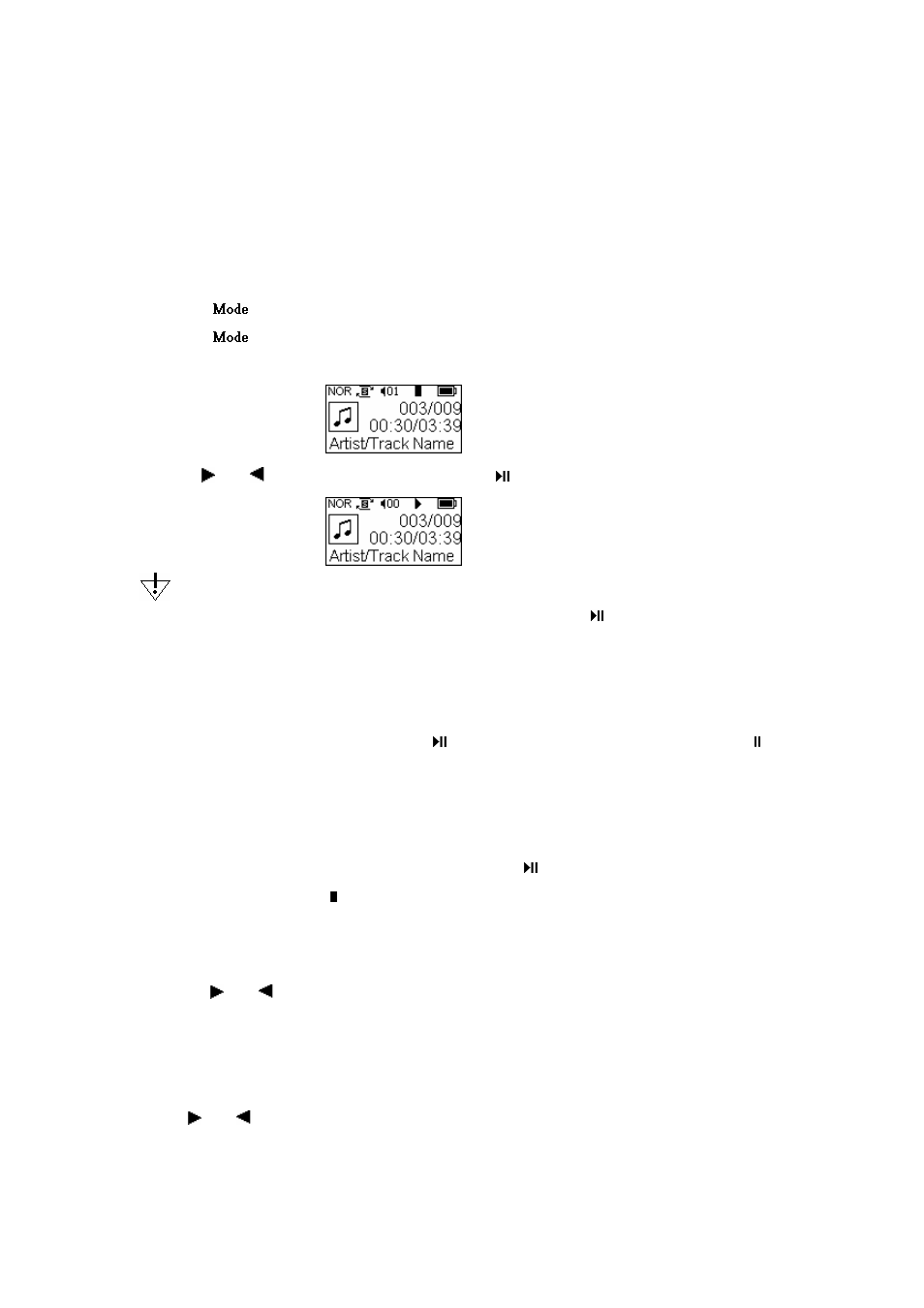 Main menu option 1 – music, Playing mp3/wma tracks, Pausing tracks | Stopping tracks, Selecting a track, Fast-forwarding and fast-reversing | X-Micro Tech. 220 User Manual | Page 10 / 27