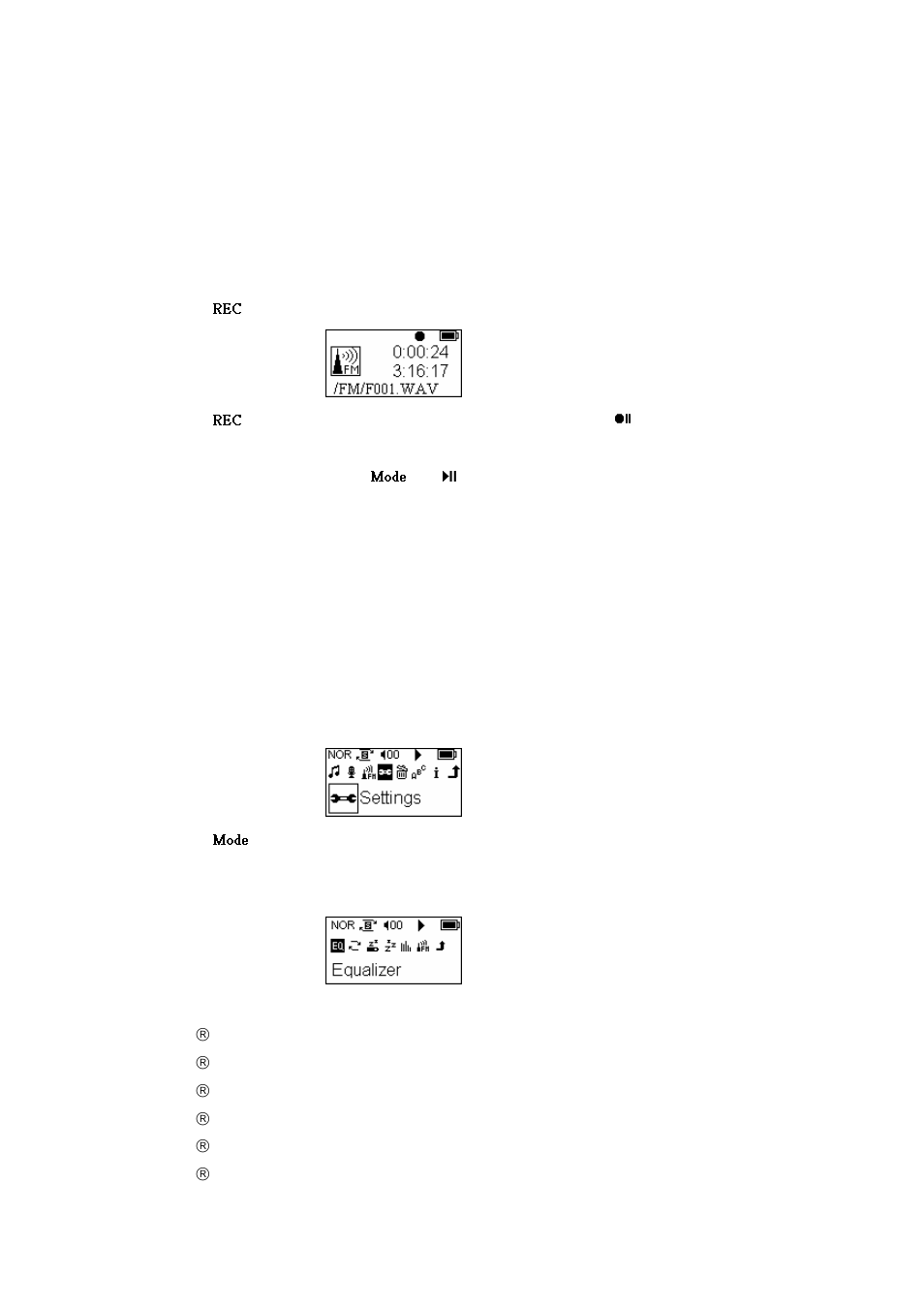 Record fm program, Menu mode option 3 – settings | X-Micro Tech. 220 User Manual | Page 15 / 27