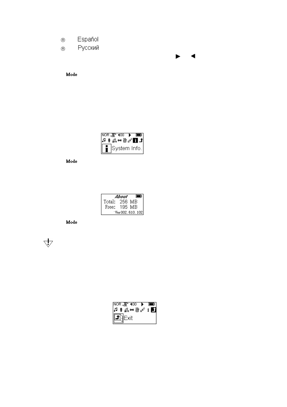 Menu mode option 6 – system info, Menu mode option 7 – exit | X-Micro Tech. 220 User Manual | Page 22 / 27