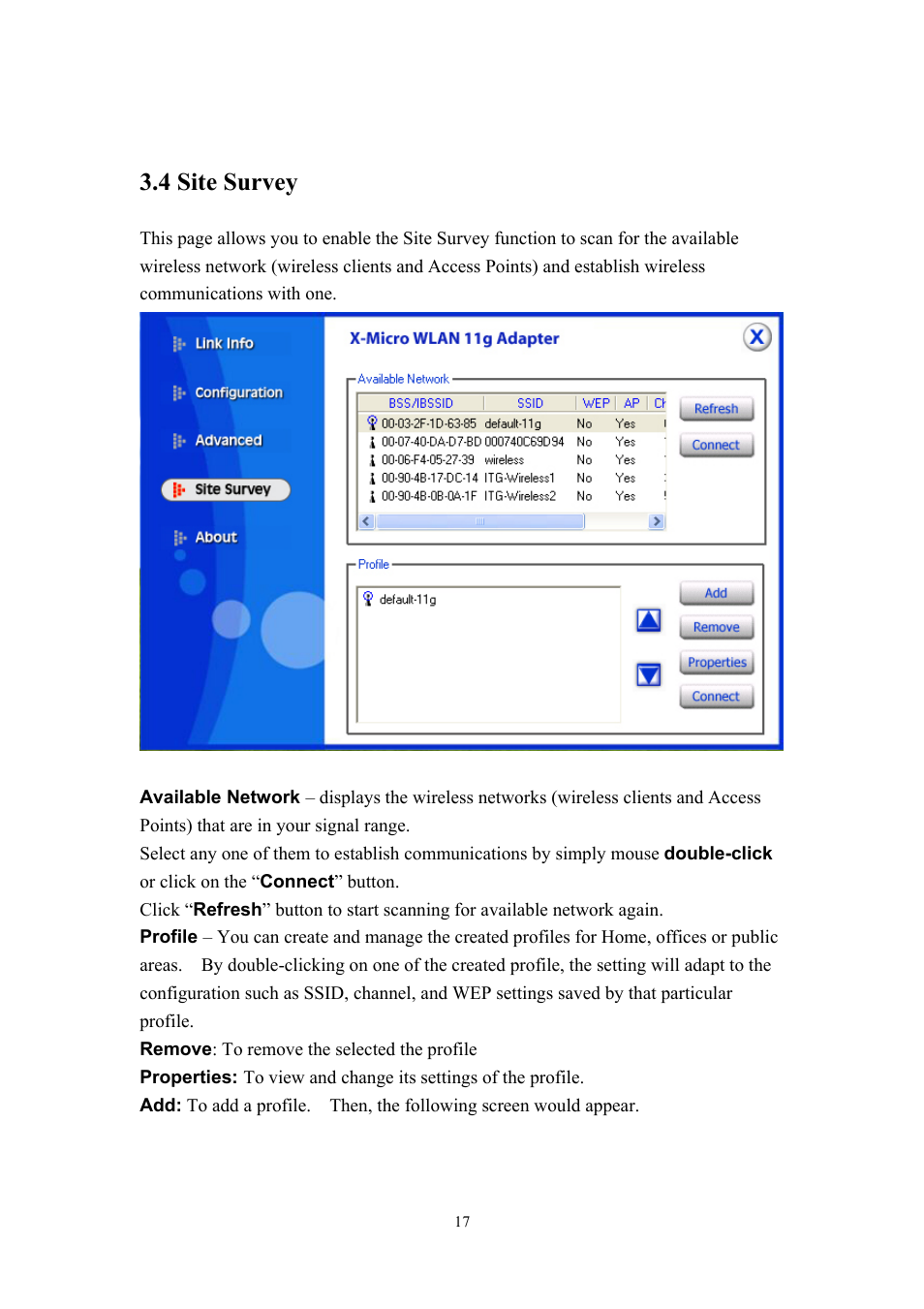 4 site survey | X-Micro Tech. PCI Adapter fxmicro User Manual | Page 17 / 23