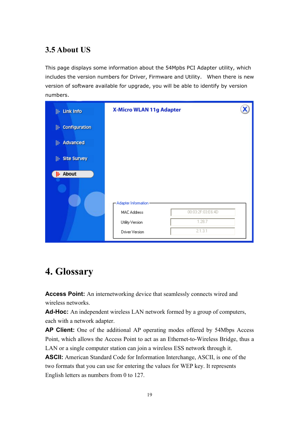 Glossary, 5 about us | X-Micro Tech. PCI Adapter fxmicro User Manual | Page 19 / 23