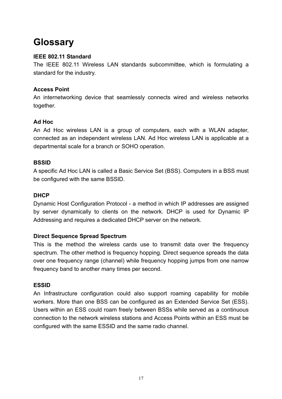 Glossary | X-Micro Tech. 11b mini User Manual | Page 18 / 22