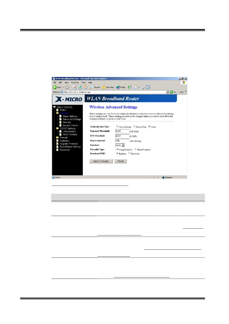 Wireless advanced settings, Ireless, Dvanced | Ettings, 3 wireless advanced settings | X-Micro Tech. WL-1502 User Manual | Page 18 / 42