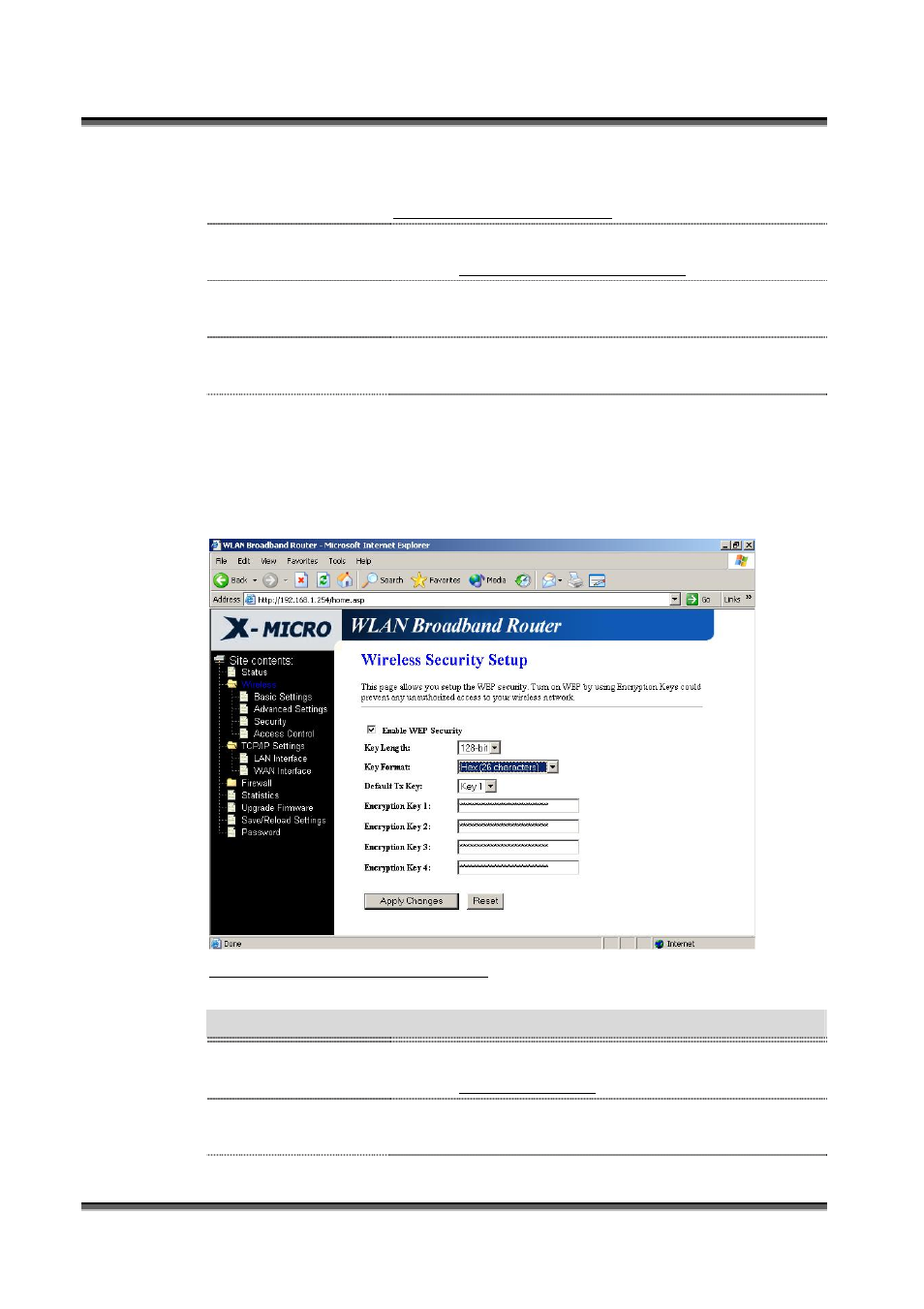 Wireless security setup, Ireless, Ecurity | Etup, 4 wireless security setup | X-Micro Tech. WL-1502 User Manual | Page 19 / 42