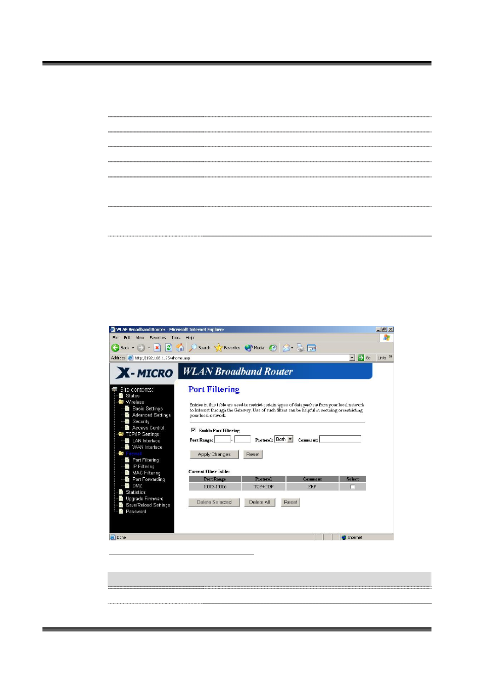 Firewall - port filtering, Irewall, Iltering | X-Micro Tech. WL-1502 User Manual | Page 26 / 42