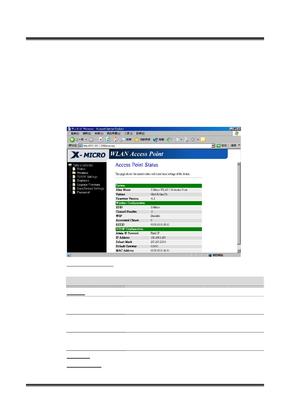 Connect to x-micro wlan 11b access point, Status, Onnect to | Icro, Wlan, Ccess, Oint, Anagement and configuration on, Tatus, 2 connect to x-micro wlan 11b access point | X-Micro Tech. WLAN 11b Access Point User Manual | Page 11 / 32