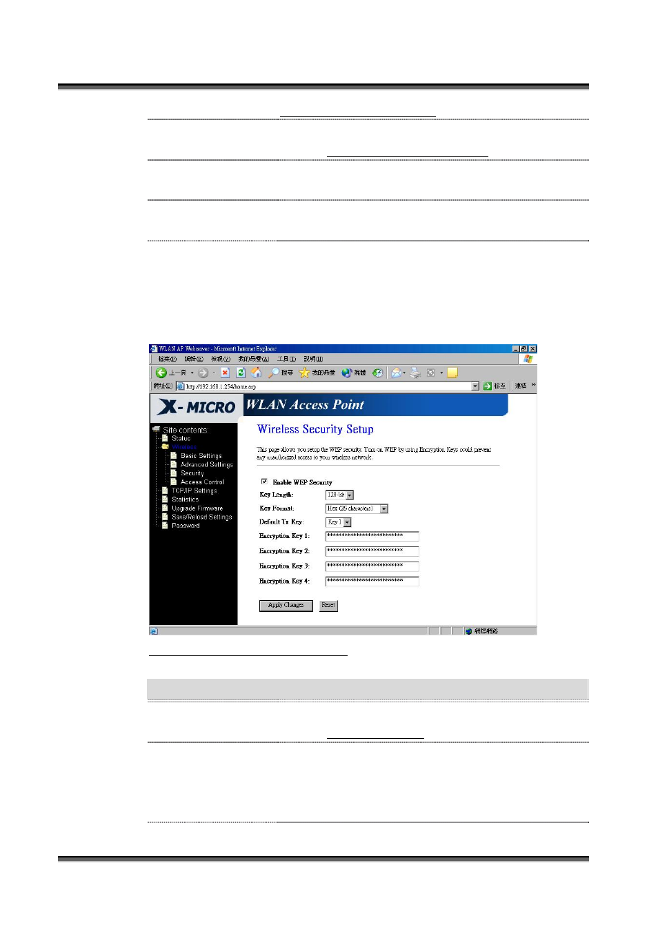 Ireless, Ecurity, Etup | 4 wireless security setup | X-Micro Tech. WLAN 11b Access Point User Manual | Page 15 / 32