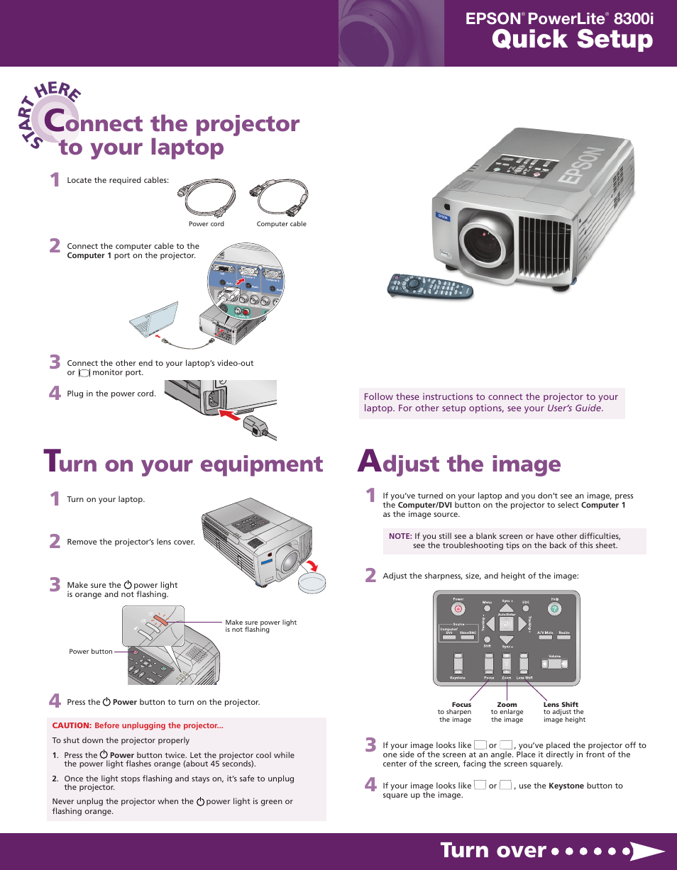 J. A. Henckels Epson PowerLite 8300i User Manual | 2 pages