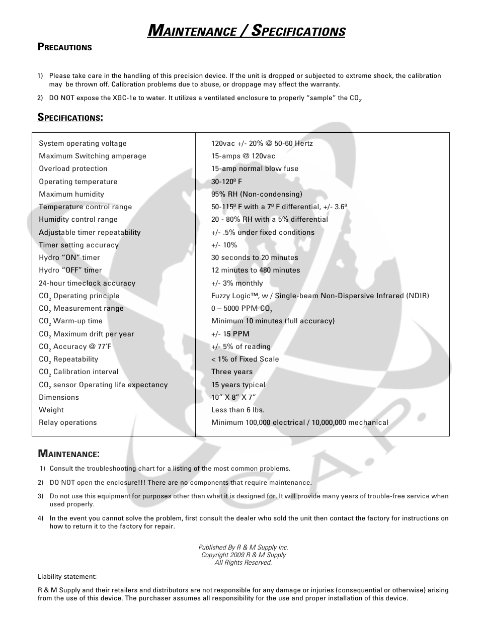 Aintenance, Pecifications | XtremeMac XGC-1e User Manual | Page 11 / 11