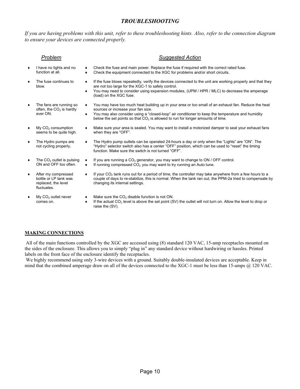 Troubleshooting, Making connections, Problem suggested action | Page 10 | XtremeMac XGC-1 User Manual | Page 10 / 11