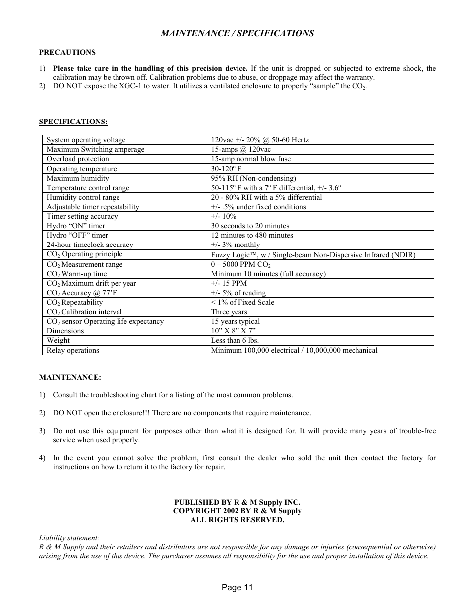 Maintenance / specifications | XtremeMac XGC-1 User Manual | Page 11 / 11