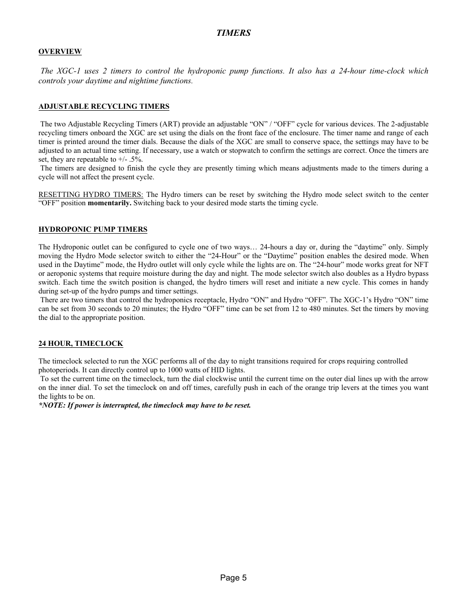 Timers, Adjustable recycling timers | XtremeMac XGC-1 User Manual | Page 5 / 11