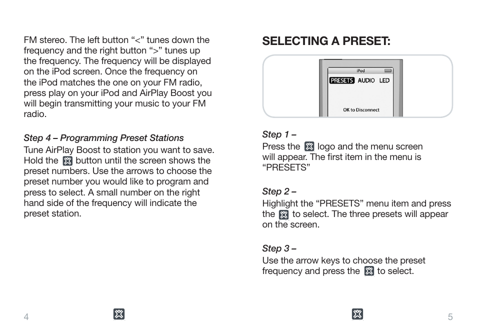 Selecting a preset | XtremeMac Airplay Boost User Manual | Page 3 / 7