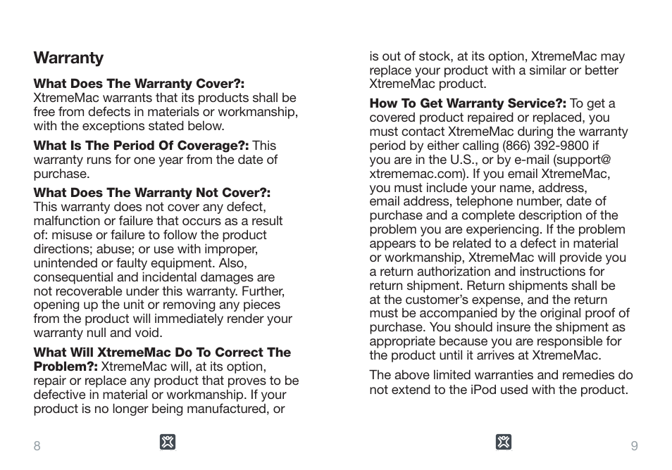 Warranty | XtremeMac Airplay Boost User Manual | Page 5 / 7