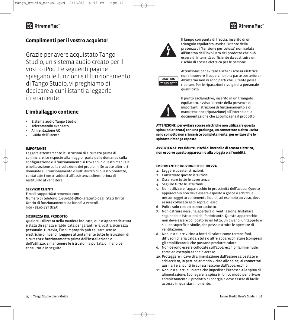 Complimenti per il vostro acquisto, L’imballaggio contiene | XtremeMac Tango Studio 10182007 User Manual | Page 10 / 20