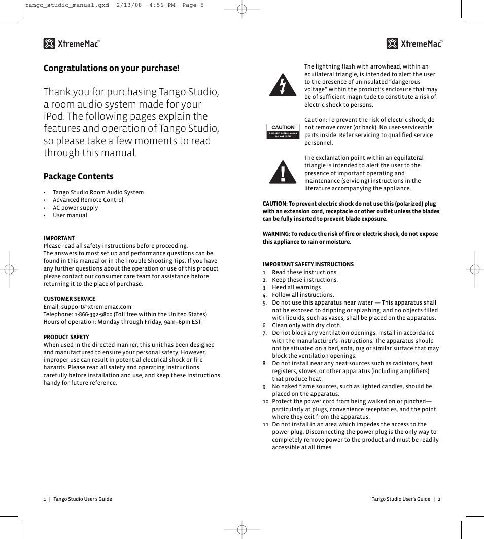 Package contents | XtremeMac Tango Studio 10182007 User Manual | Page 3 / 20
