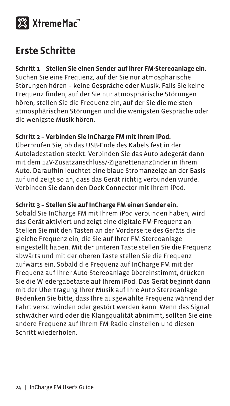 Erste schritte | XtremeMac Incharge FM User Manual | Page 23 / 35