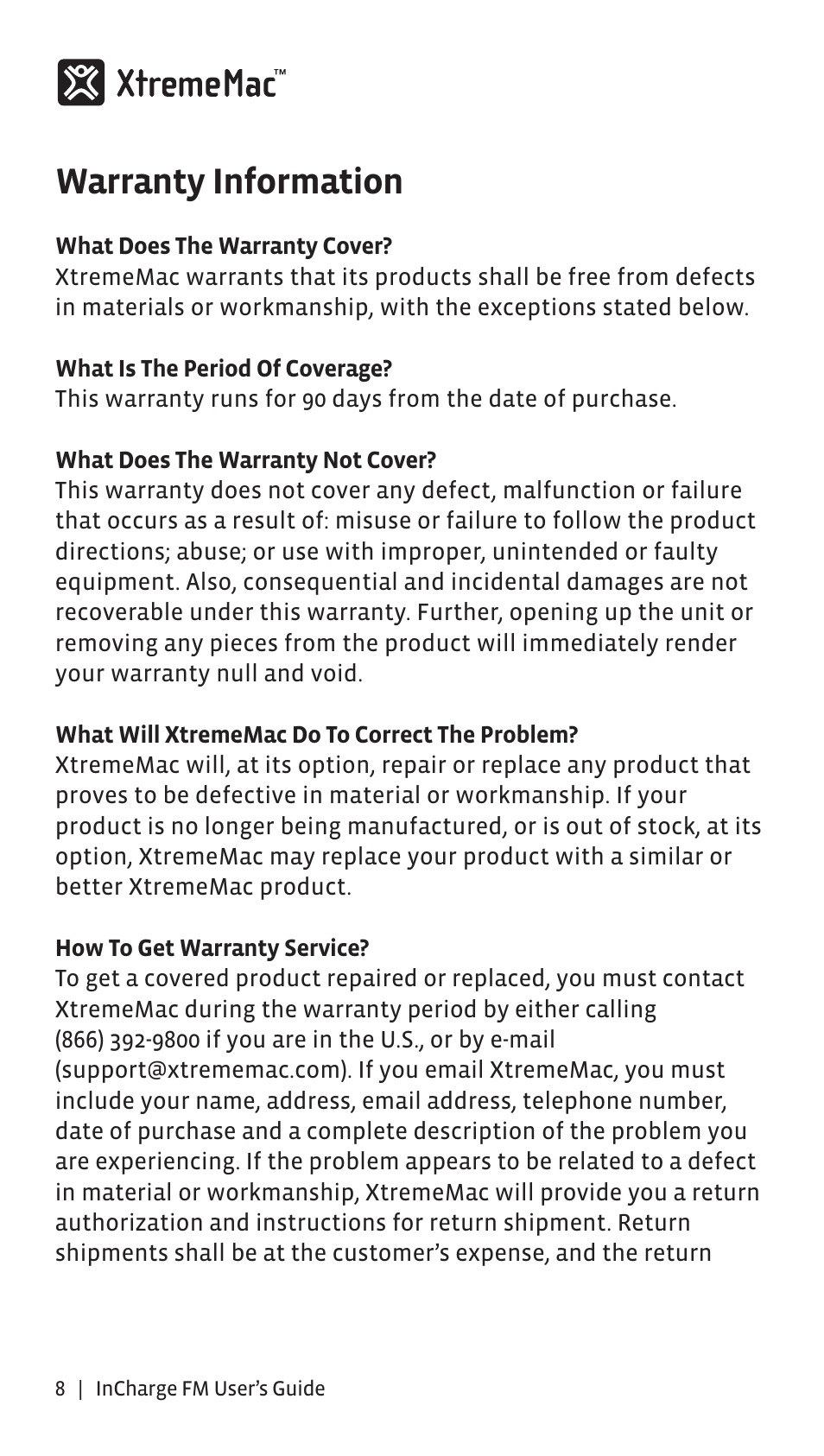 Warranty information | XtremeMac Incharge FM User Manual | Page 7 / 35