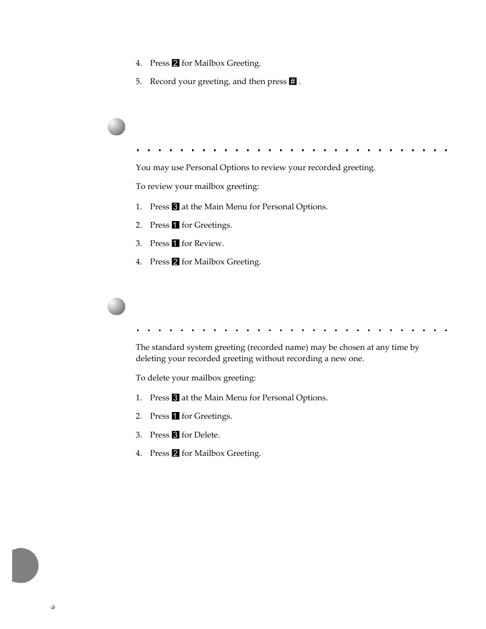 Reviewing your greeting, Deleting your greeting | Xblue Networks XPLUS100 User Manual | Page 20 / 24