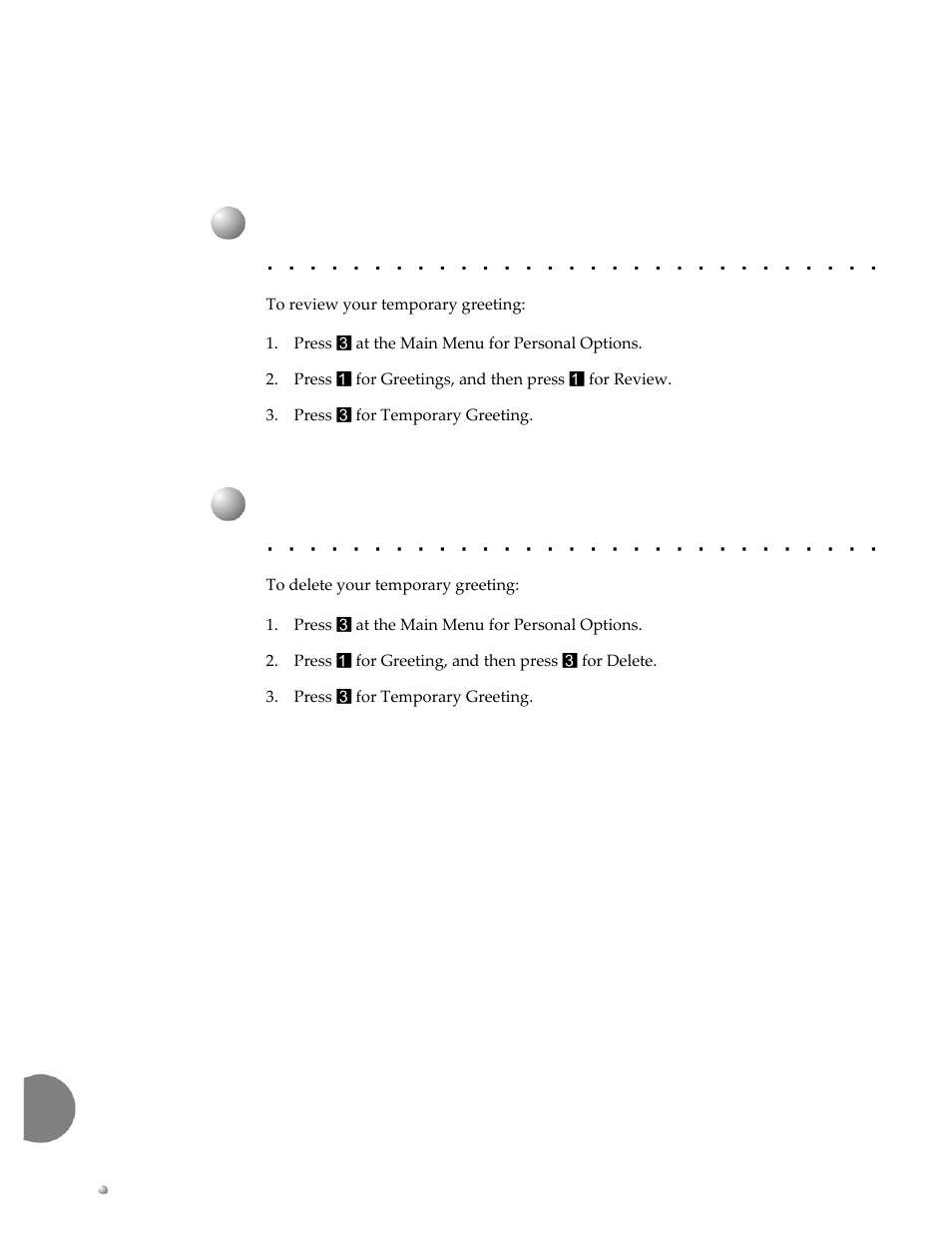 Review your temporary greeting, Delete your temporary greeting | Xblue Networks XPLUS100 User Manual | Page 22 / 24
