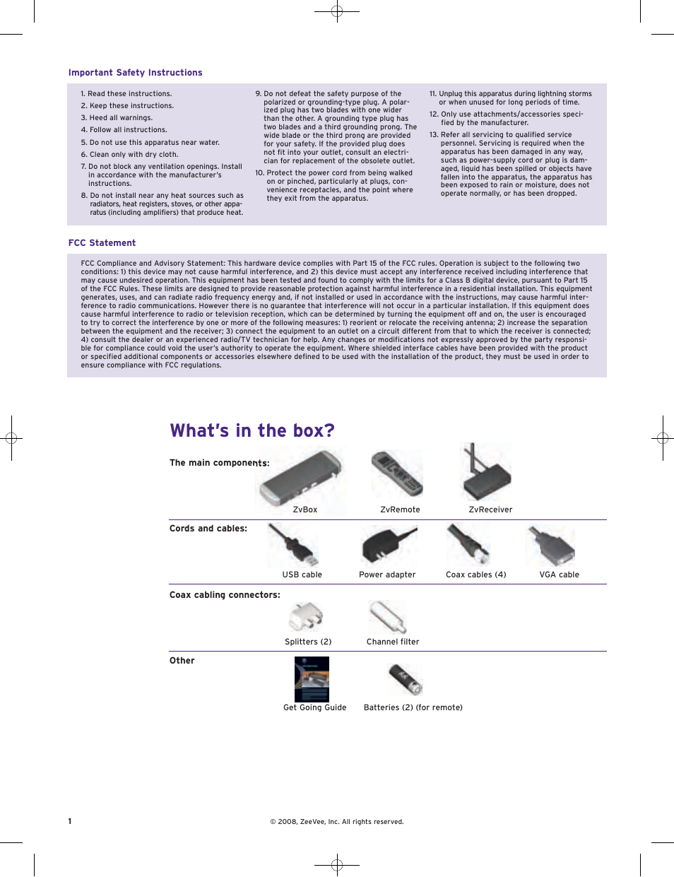 What’s in the box | ZeeVee ZvBox Zv-100 User Manual | Page 2 / 12