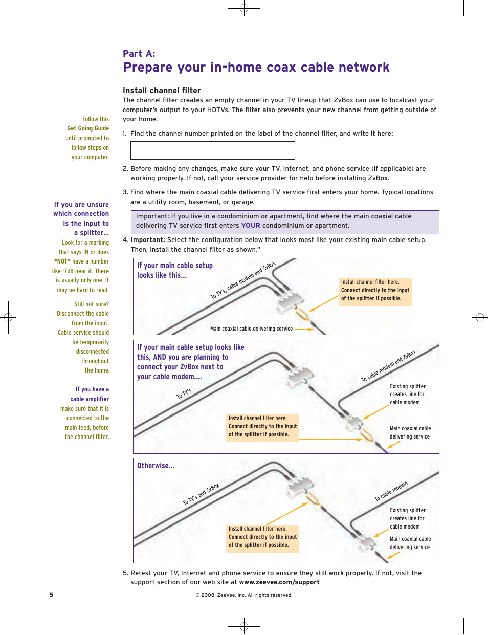 Prepare your in-home coax cable network, Part a | ZeeVee ZvBox Zv-100 User Manual | Page 6 / 12
