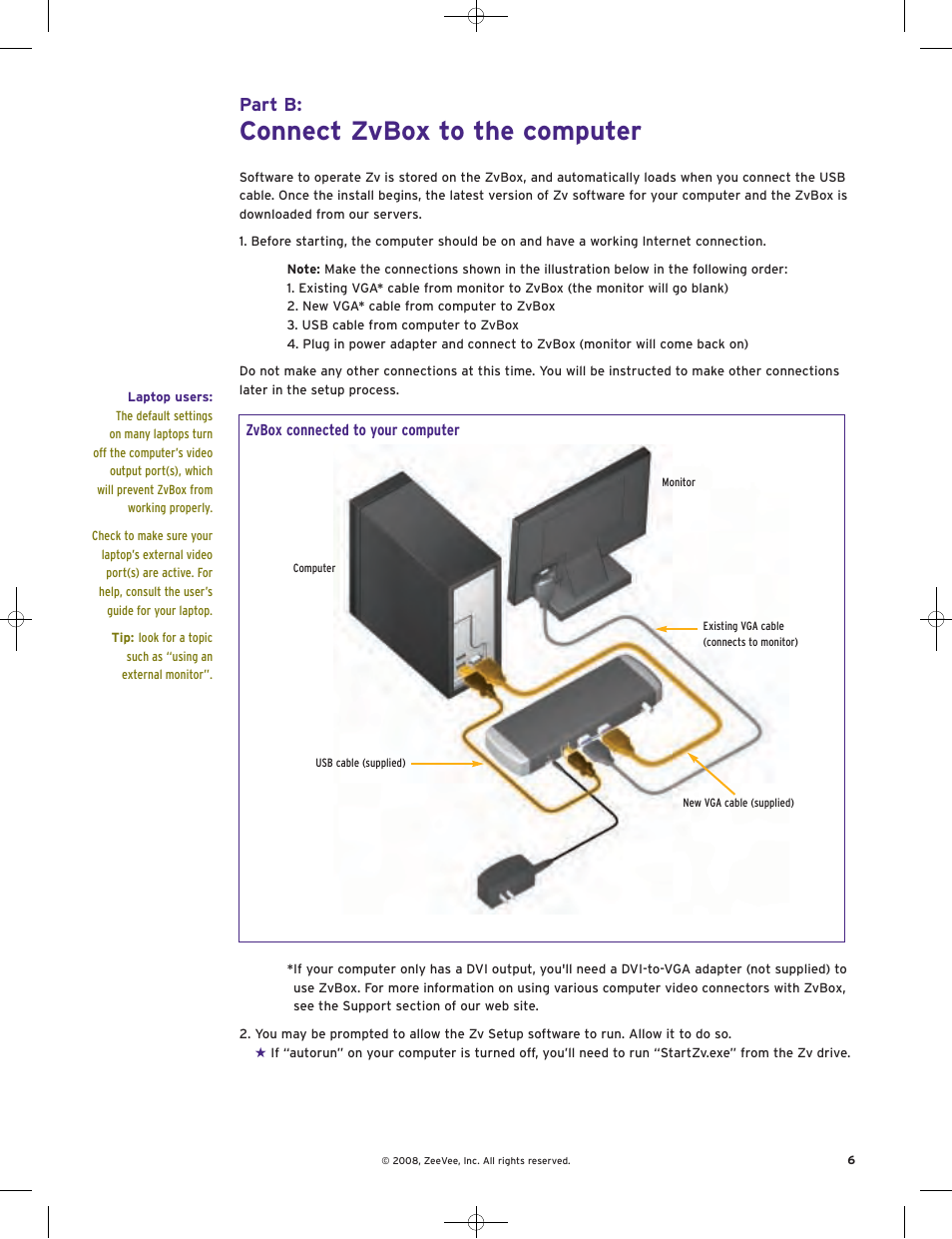 Connect zvbox to the computer, Part b | ZeeVee ZvBox Zv-100 User Manual | Page 7 / 12