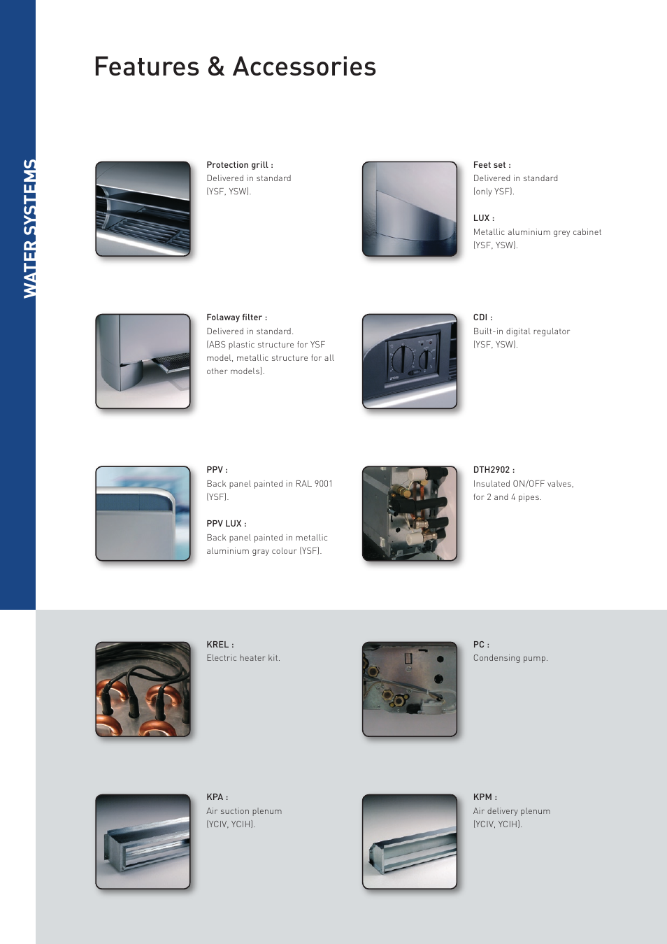 Features & accessories, Water s ystems | York SAPHIR CMR00 User Manual | Page 3 / 4