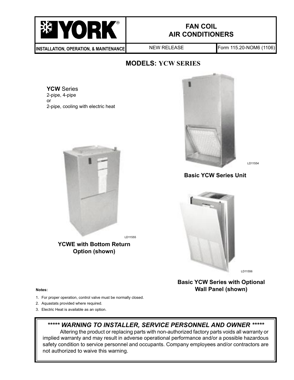 York YCW SERIES LD11554 User Manual | 12 pages