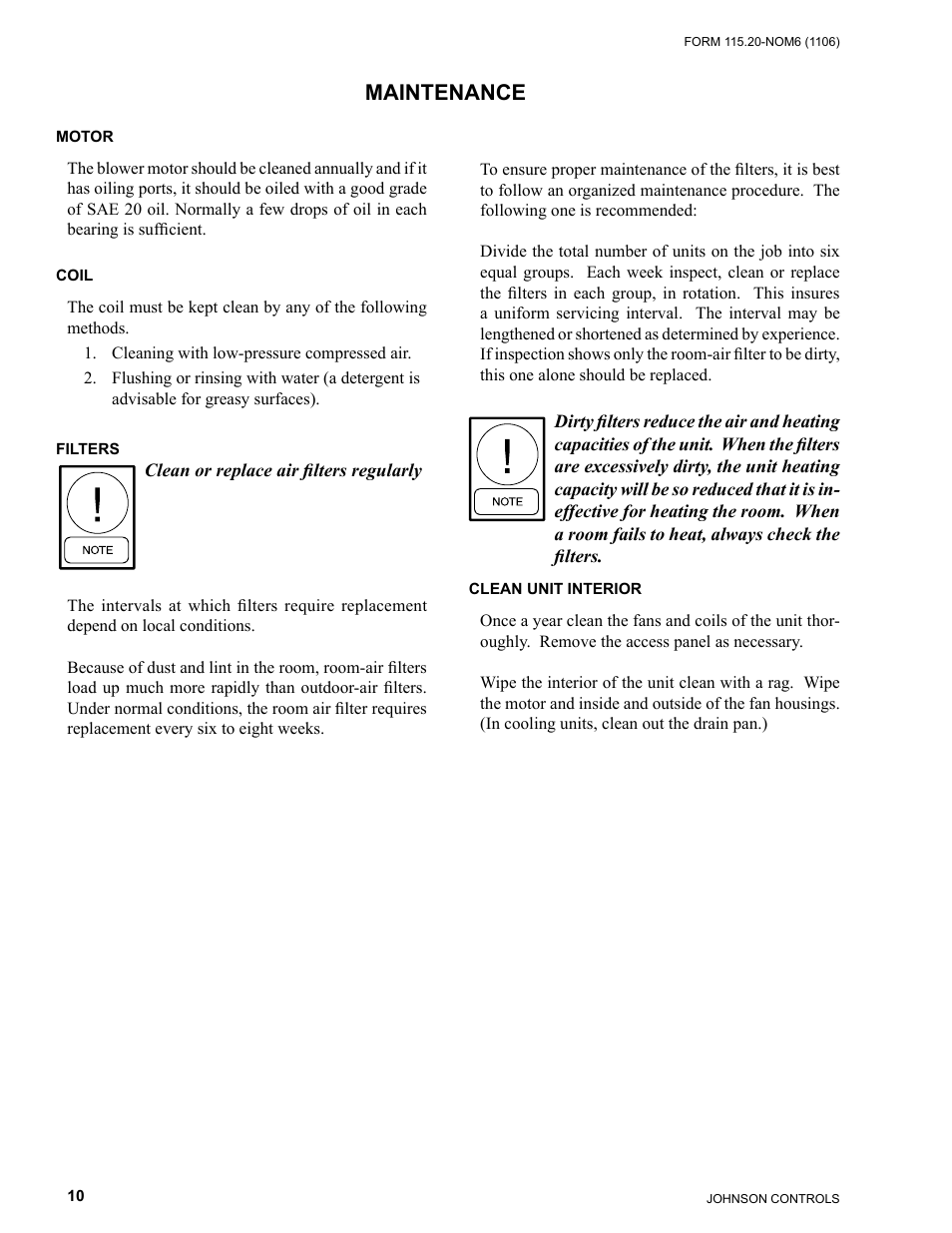 Maintenance | York YCW SERIES LD11554 User Manual | Page 10 / 12