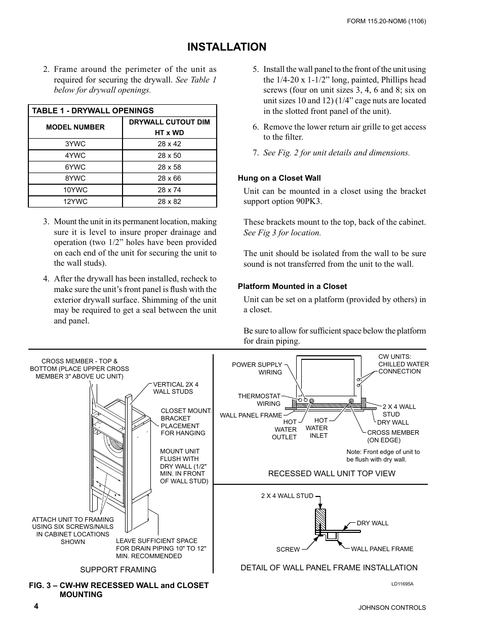 Installation | York YCW SERIES LD11554 User Manual | Page 4 / 12