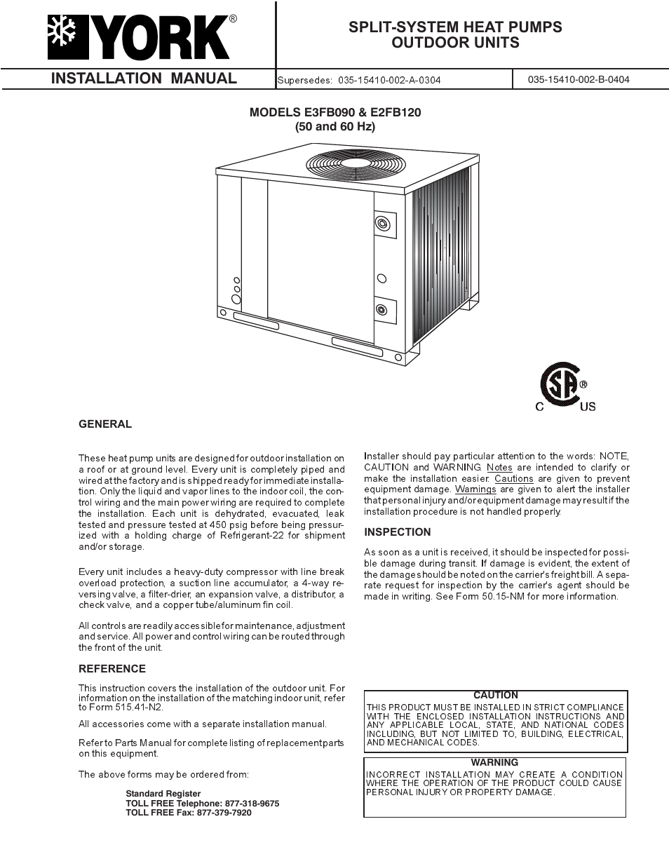 York E2FB120 User Manual | 16 pages