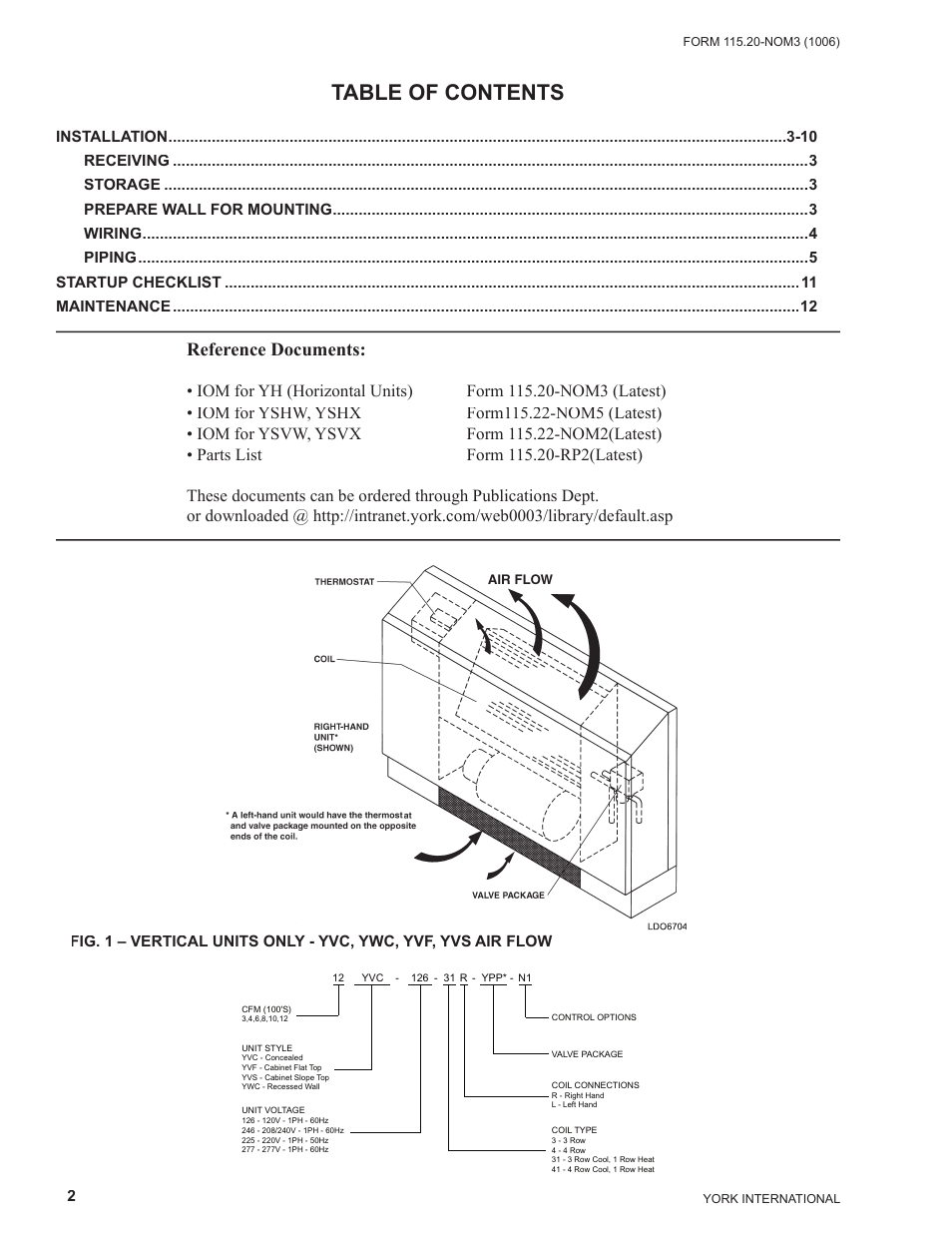 York FAN COIL YWC User Manual | Page 2 / 12